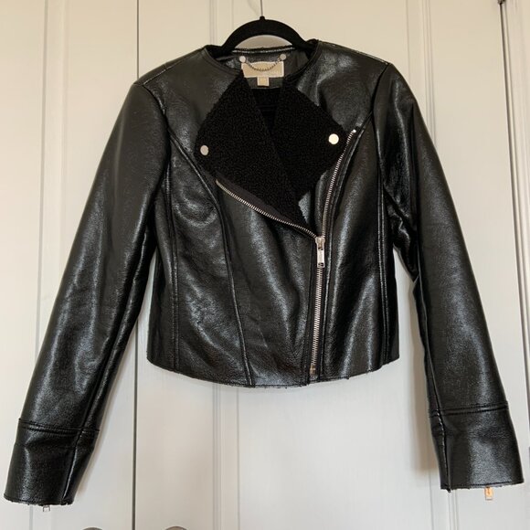 Women's Michael Kors Faux Leather Shearling Moto Jacket Black Size S - Picture 12 of 15